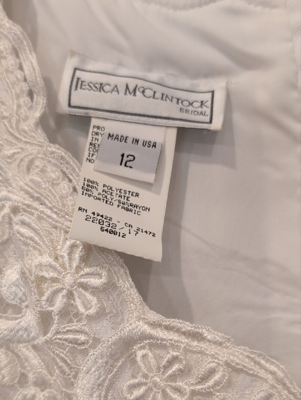 Jessica McClintock White Lace Full Length Wedding Dress - Picture 2 of 5